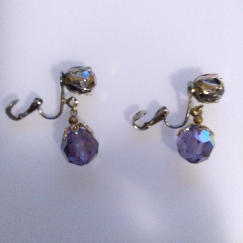 Vintage iridescent purple clip on earrings - Circa 1960s